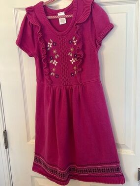 Girls' Gymboree Fuchsia Sweater Dress with Floral Embroidery Size 8